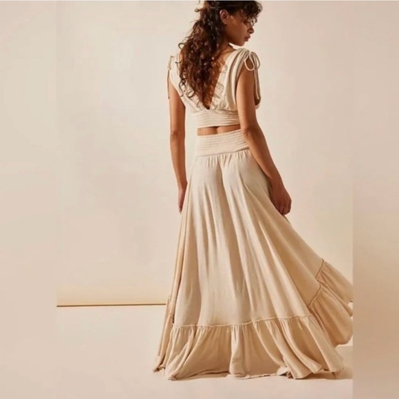 Free People Beige Tan Ashlyn V Neck V Back Summer Beachy Skirt Set Size Small - Picture 2 of 7